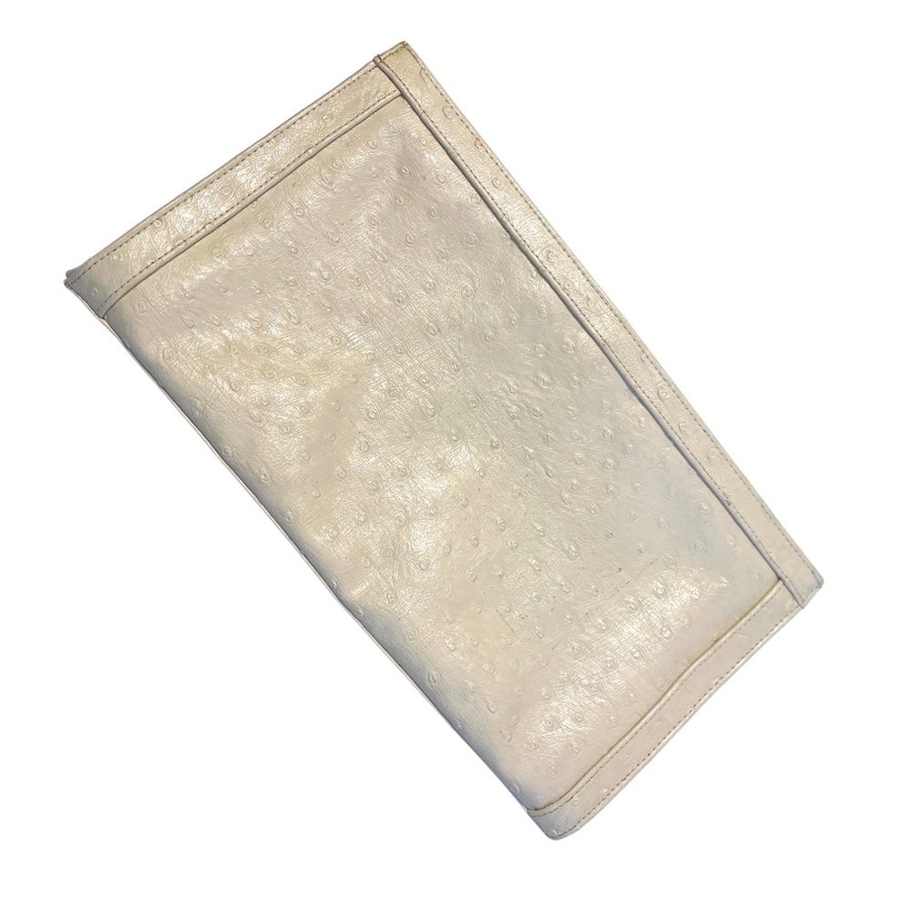 Vintage Faux Ostrich Leather Cream Rectangular Clutch